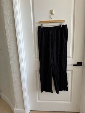 a new day Black Elastic-Waist Wide Linen Leg Pants